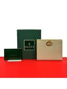 Gucci Vintage GG Logo Leather Bifold Wallet Beige